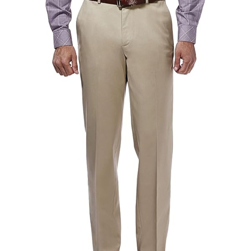 Haggar Men's Chino Pants Flat Front Wrinkle Free Classic Fit 34W x 34L